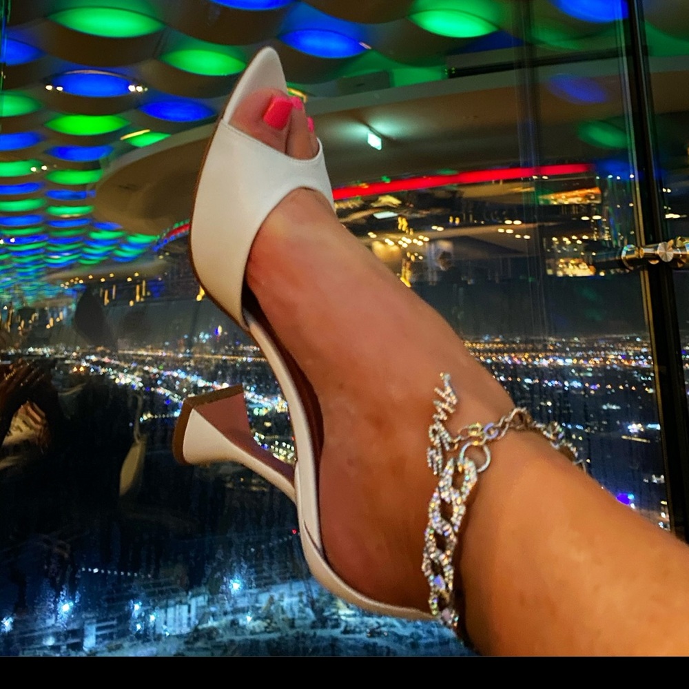 Amina Muaddi Flacko White Leather Crystal Chain Sandals – Size 37